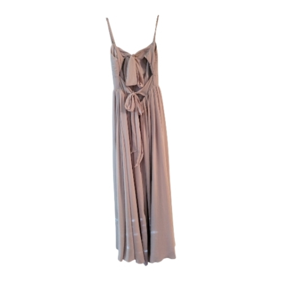 Azazie ZEYA Taupe A-Line Pleated Stretch Satin Maxi Dress - Small Custom Size - Picture 6 of 11
